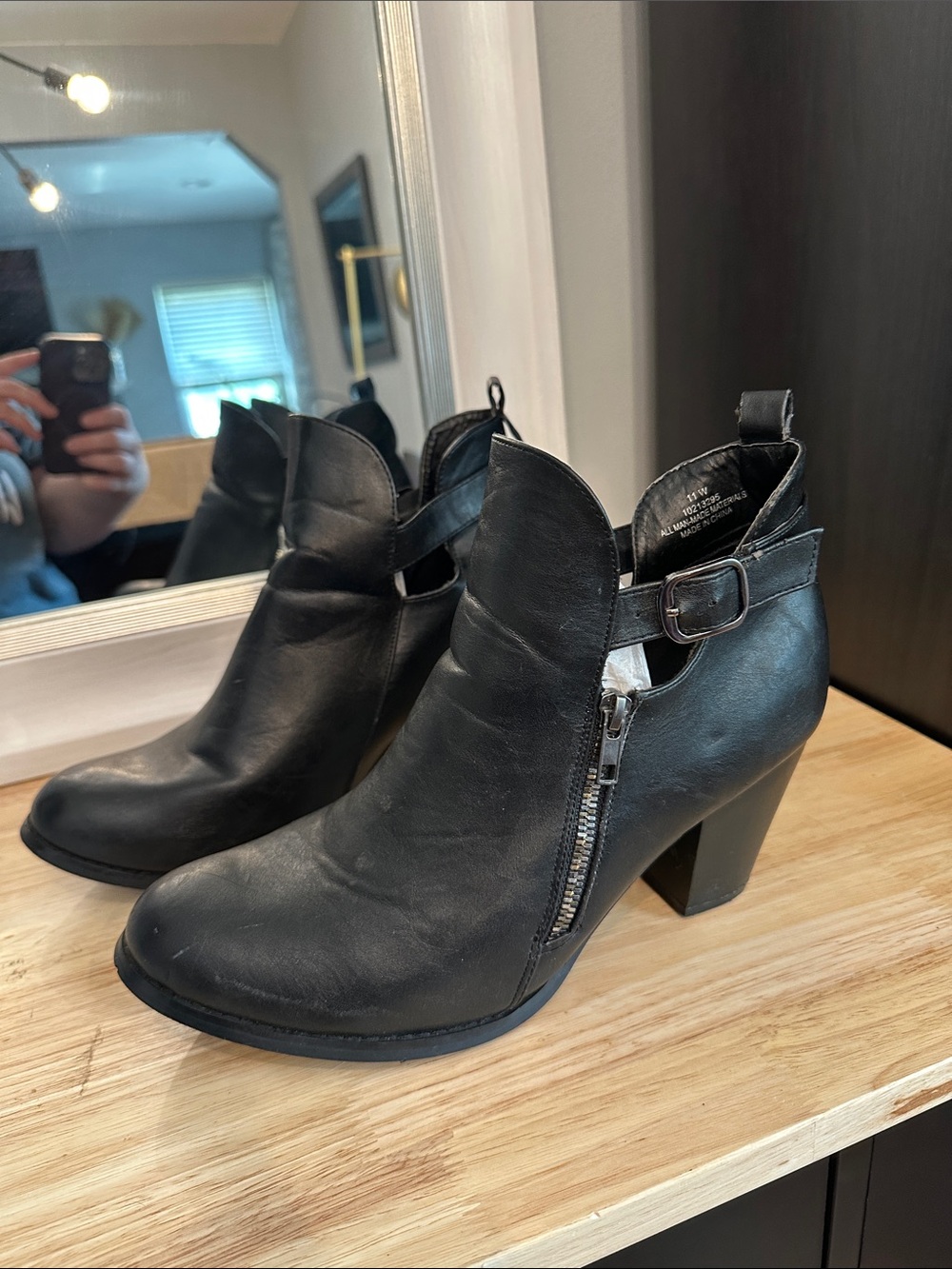 11W torrid Women's Black Leather-Look Ankle Booties with Side Zip and Buckle